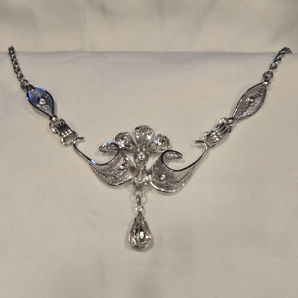Vintage Sterling Silver Crystal Necklace